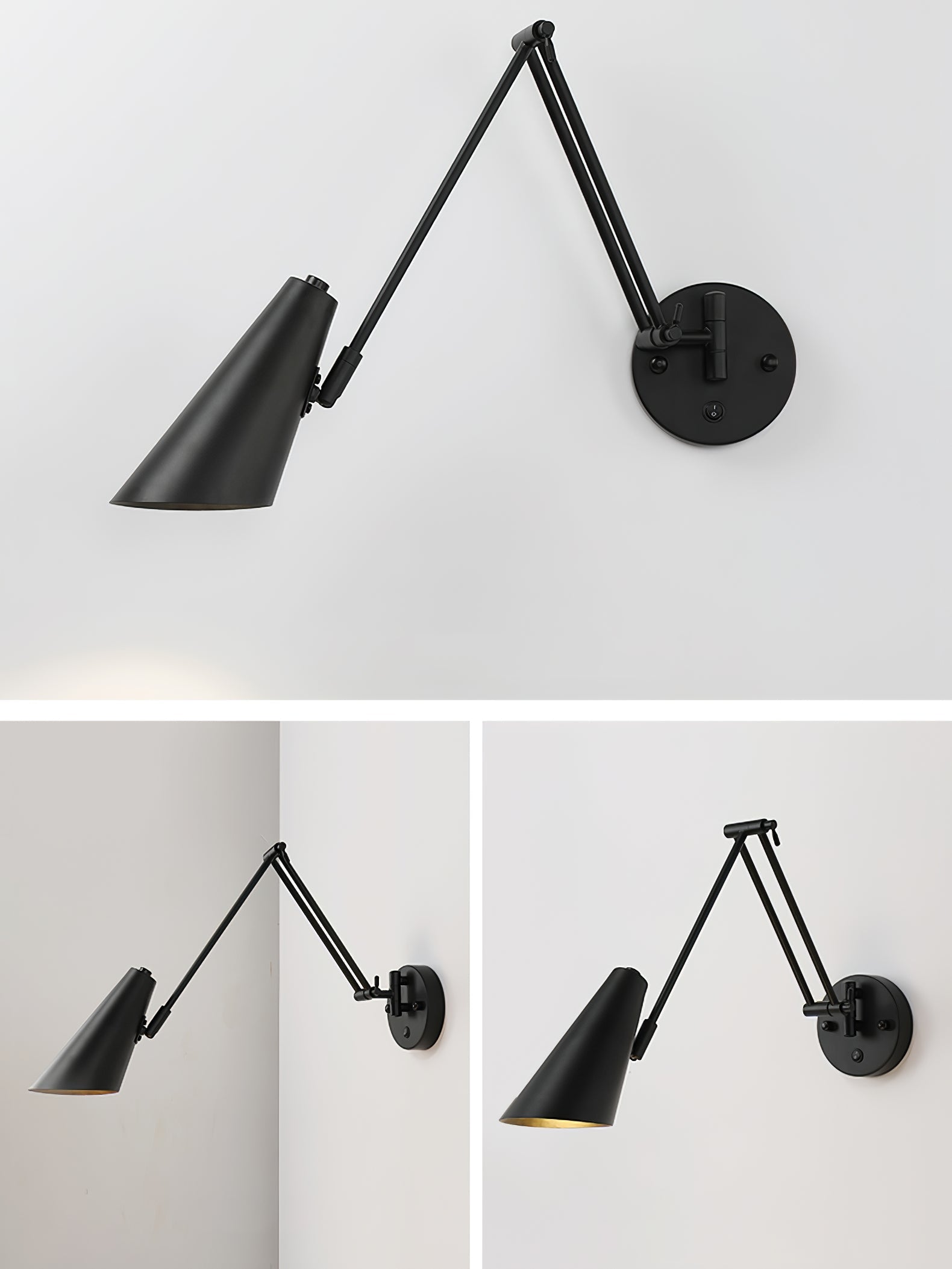 Adjustable Swing Arm Wall Light in Metal – Articulating Task Wall Lamp