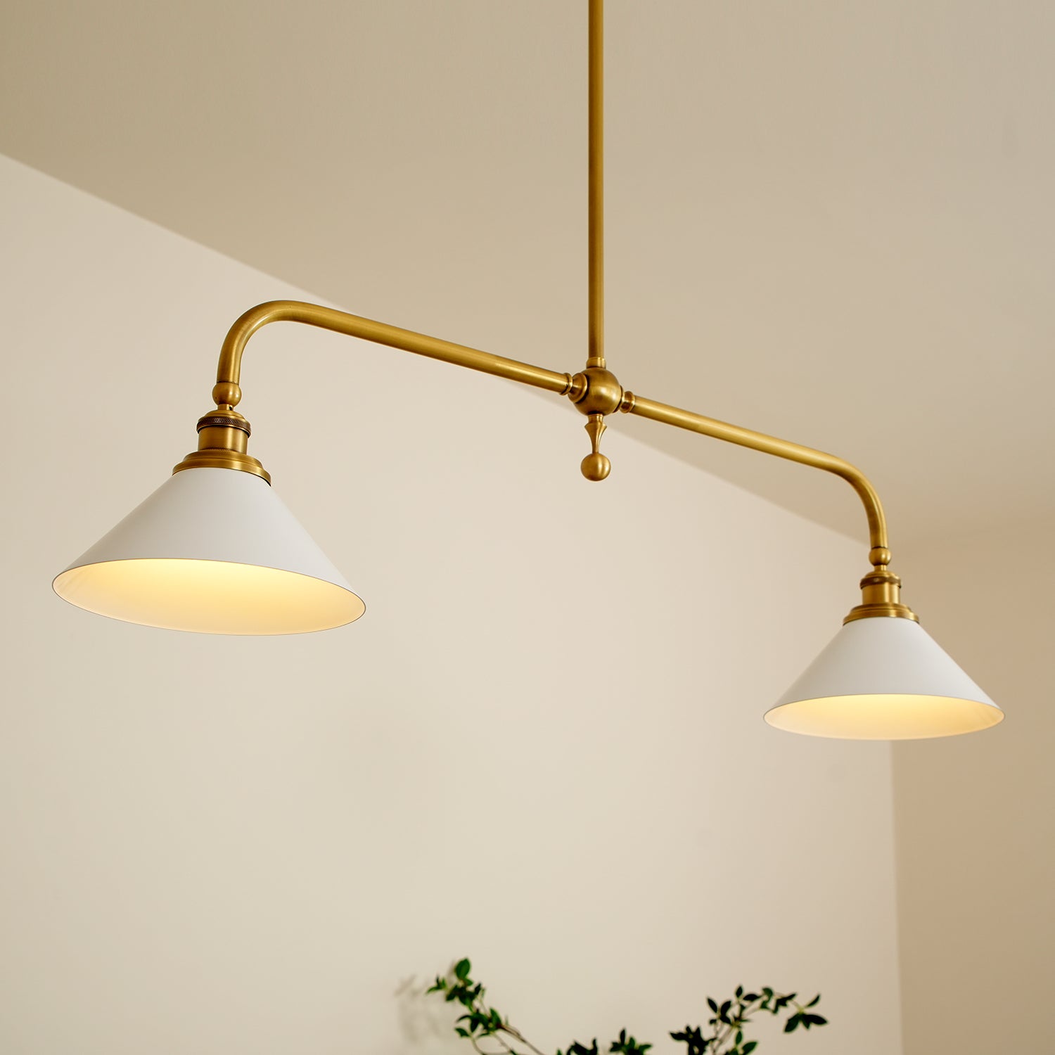 Vintage Brass 2-Light Linear Pendant Light – Kitchen Island Ceiling Light