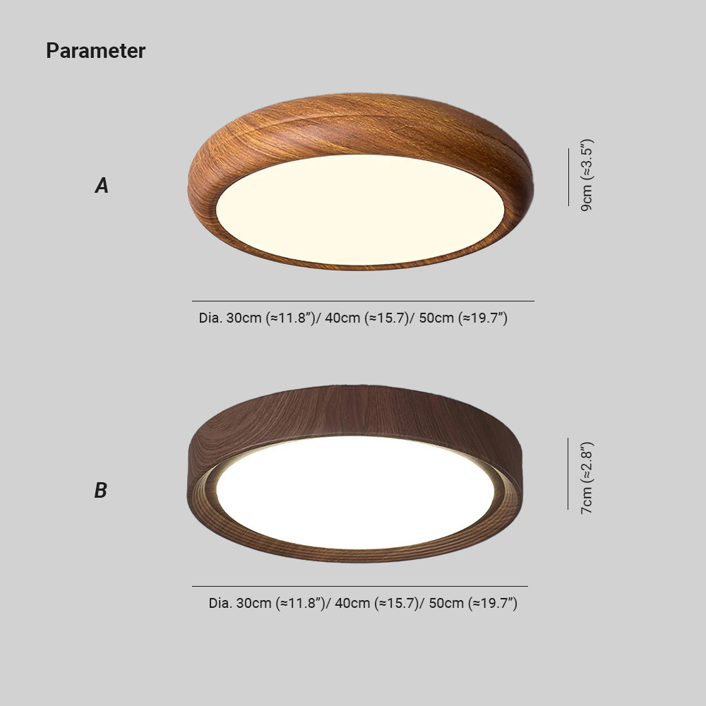 Wood Grain Round LED Flush Mount Ceiling Light – Modern Nordic Surface Light