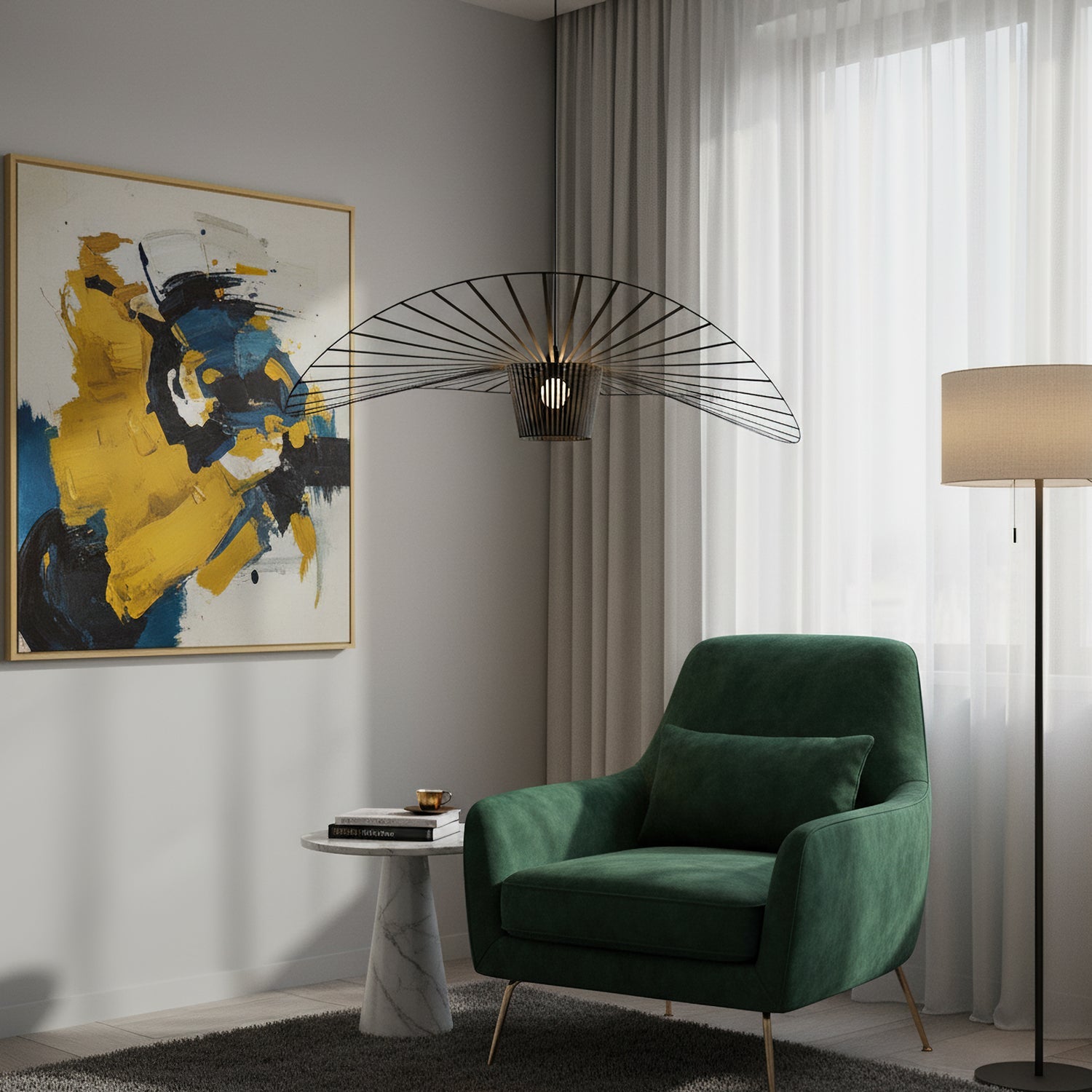 Vertigo Large Sculptural Pendant Light in Fiberglass and Metal