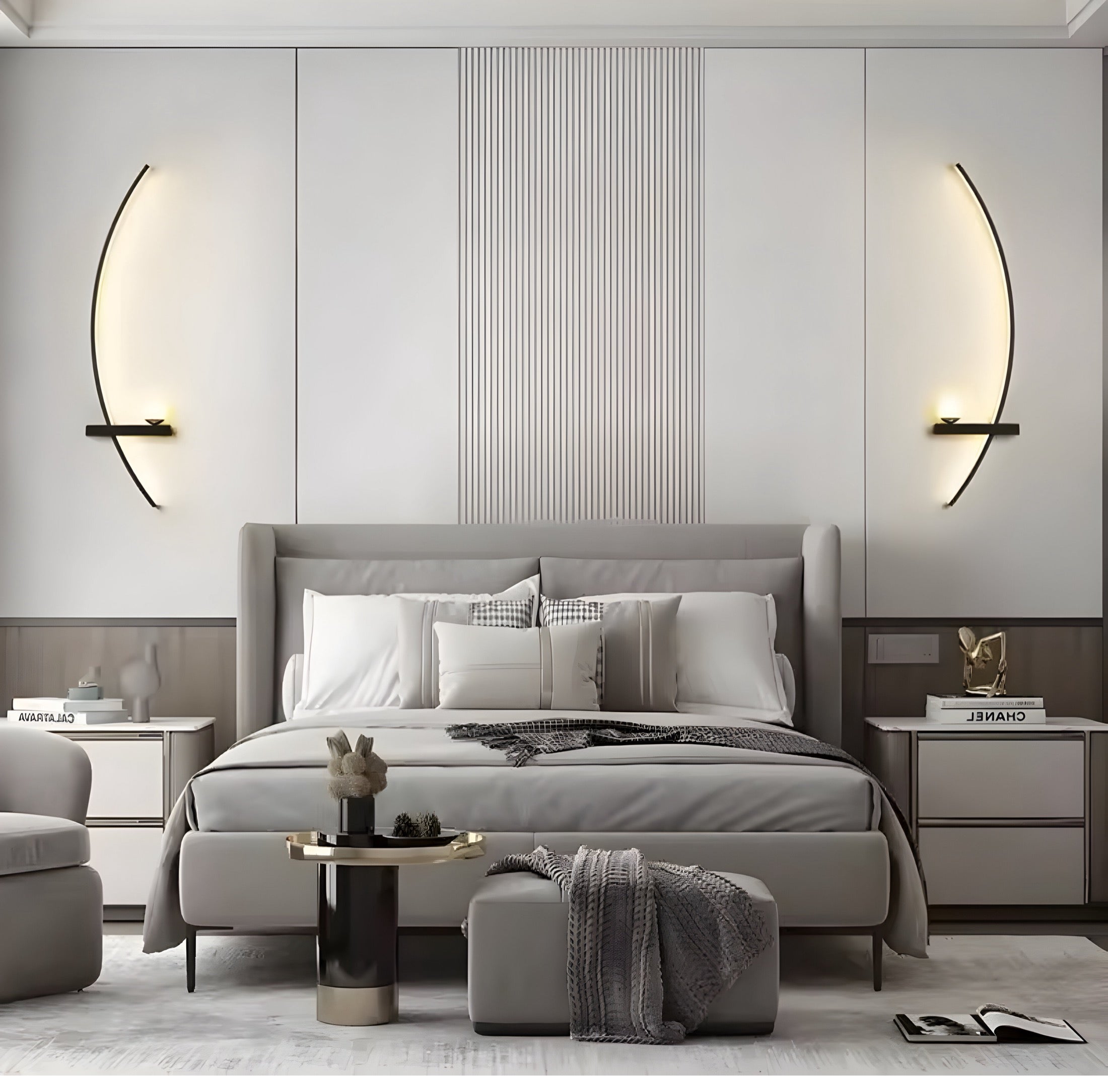 Modern Curved LED Wall Sconce – Left / Right Bedside Light (55cm / 85cm)