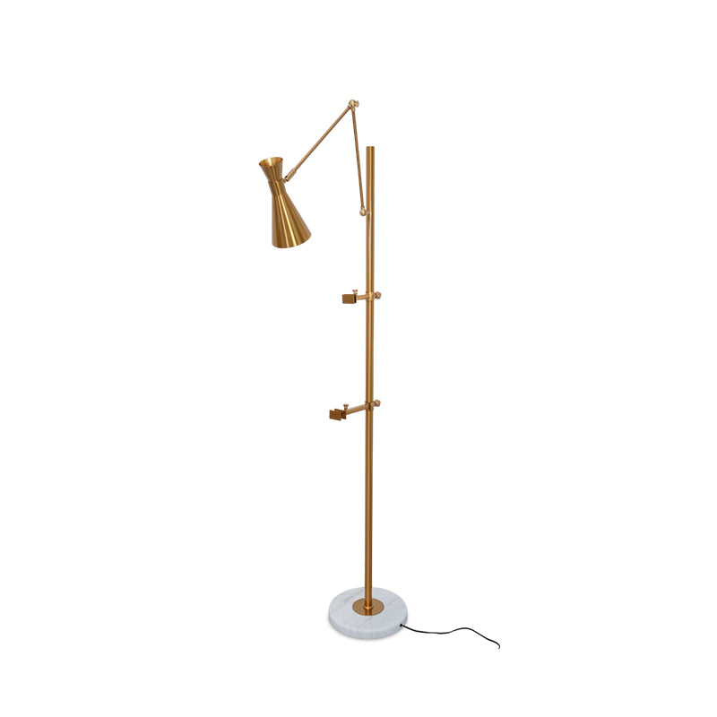 Frame Support Adjustable Floor Lamp in Brushed Brass with Marble Base
