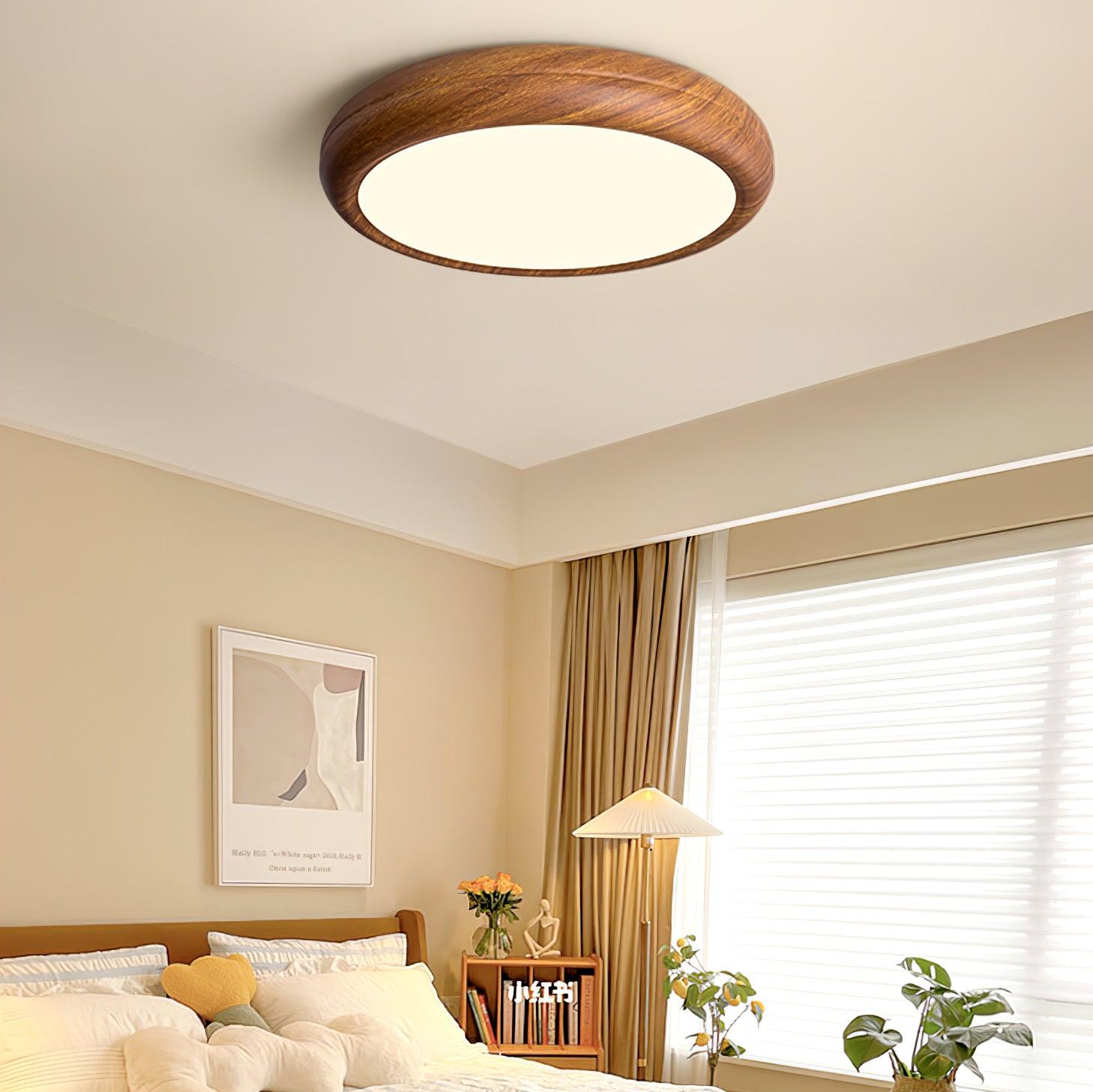 Wood Grain Round LED Flush Mount Ceiling Light – Modern Nordic Surface Light