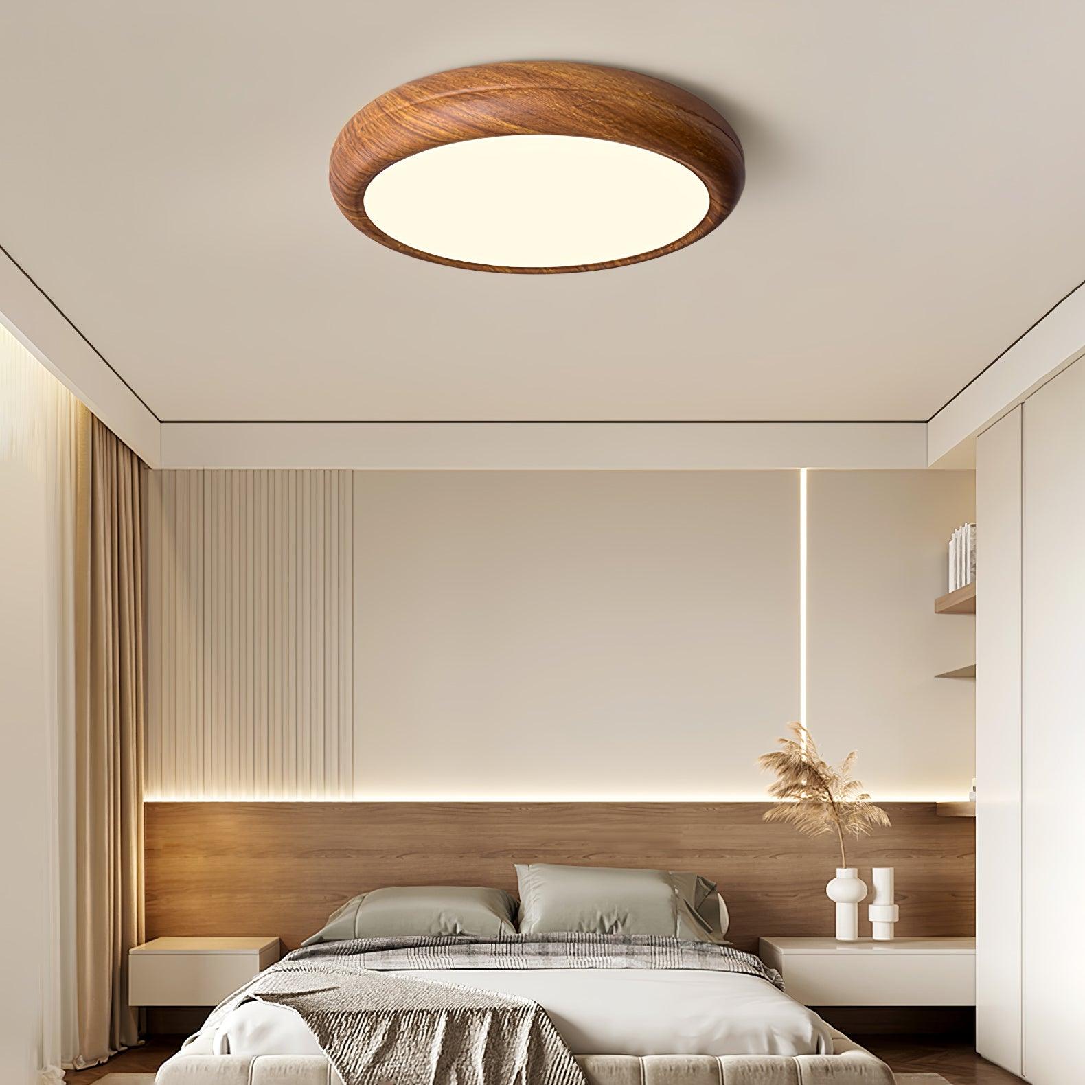 Wood Grain Round LED Flush Mount Ceiling Light – Modern Nordic Surface Light