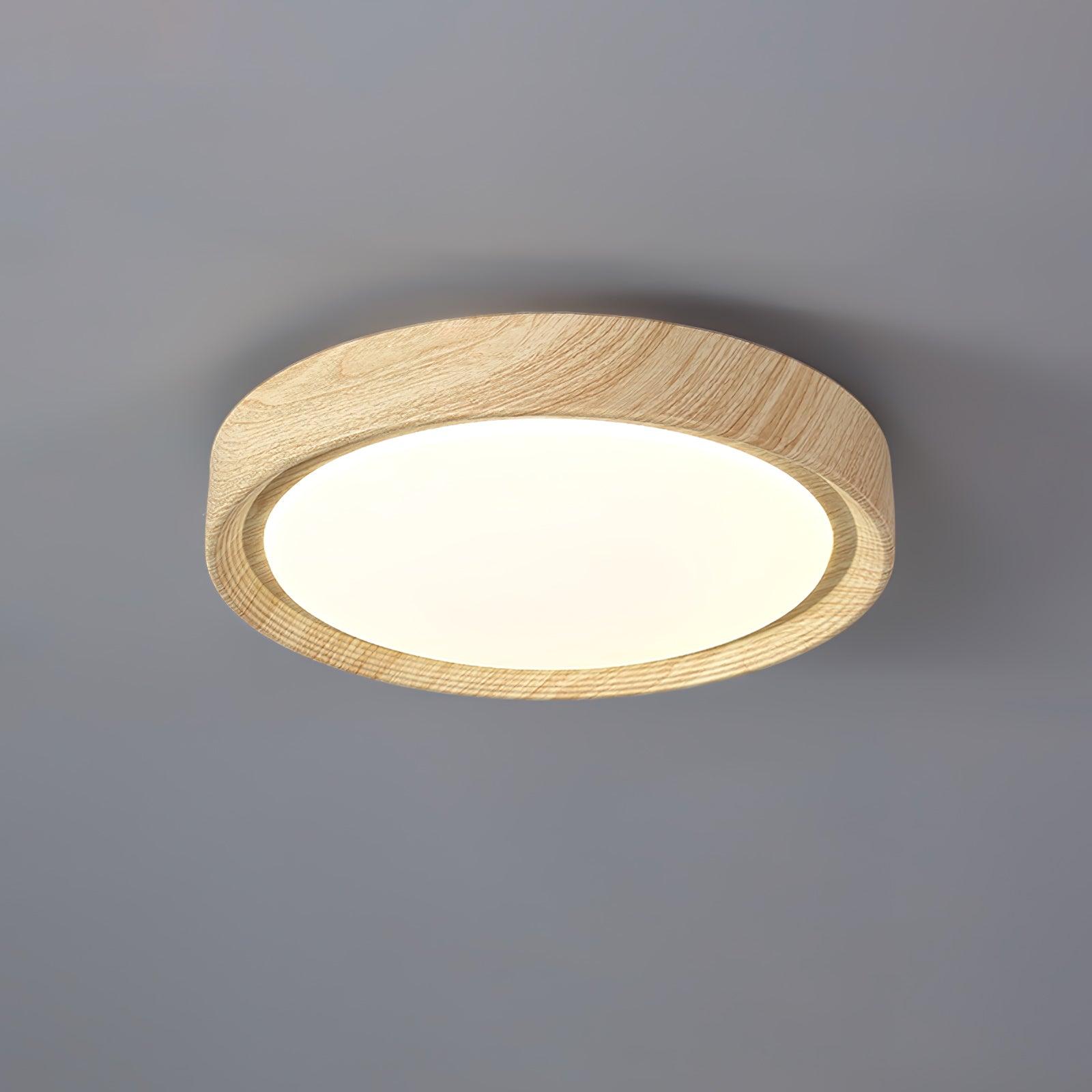 Wood Grain Round LED Flush Mount Ceiling Light – Modern Nordic Surface Light