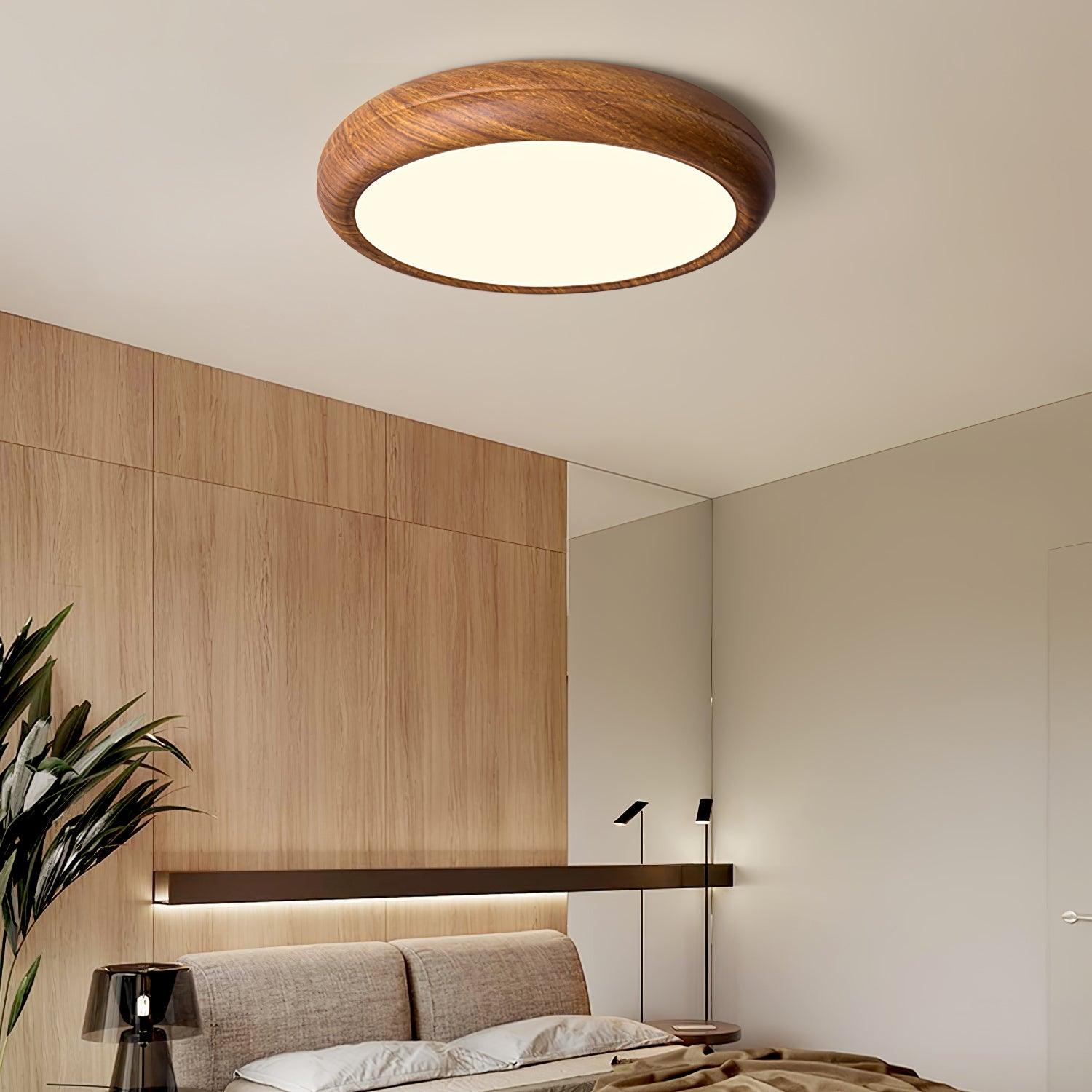 Wood Grain Round LED Flush Mount Ceiling Light – Modern Nordic Surface Light