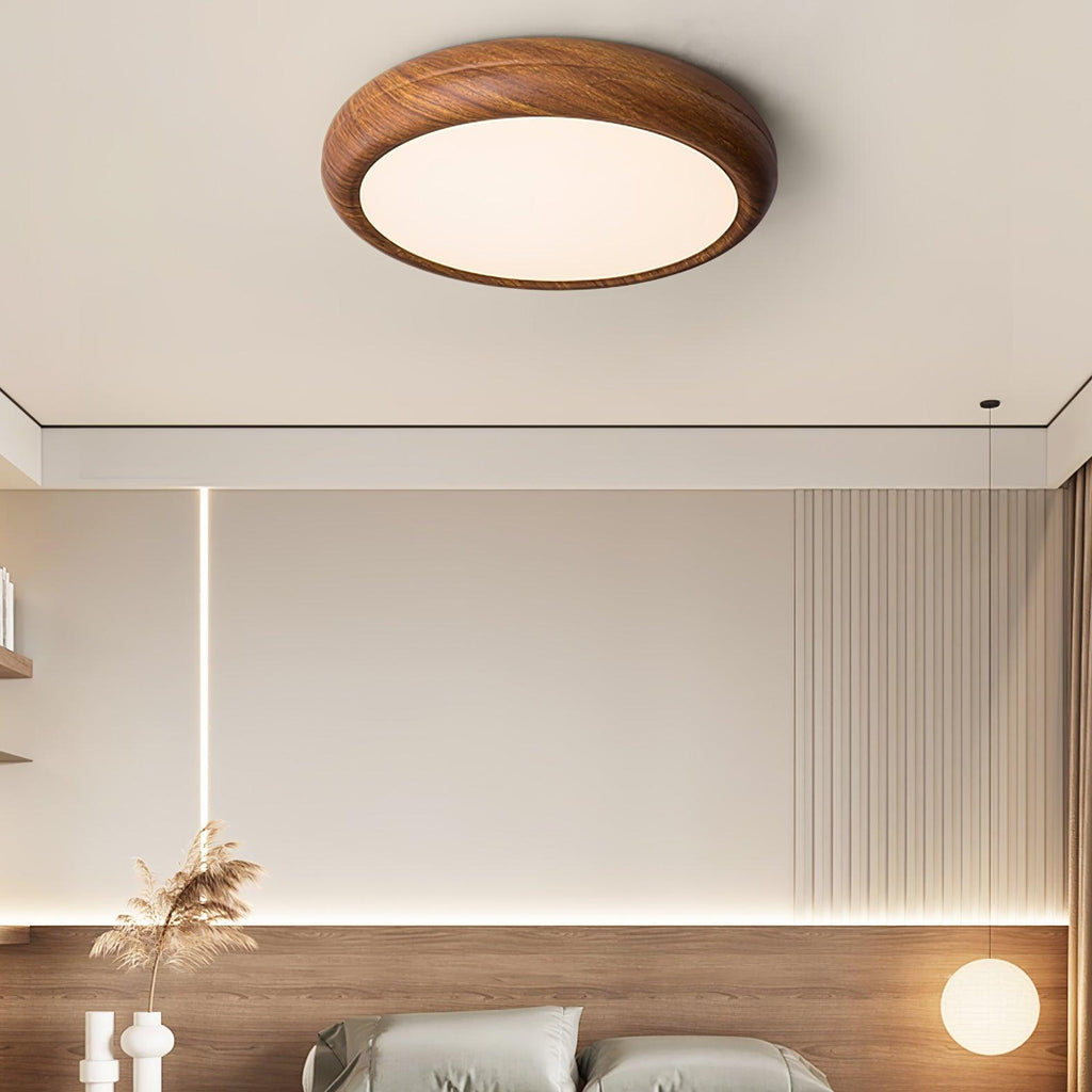 Wood Grain Round LED Flush Mount Ceiling Light – Modern Nordic Surface Light