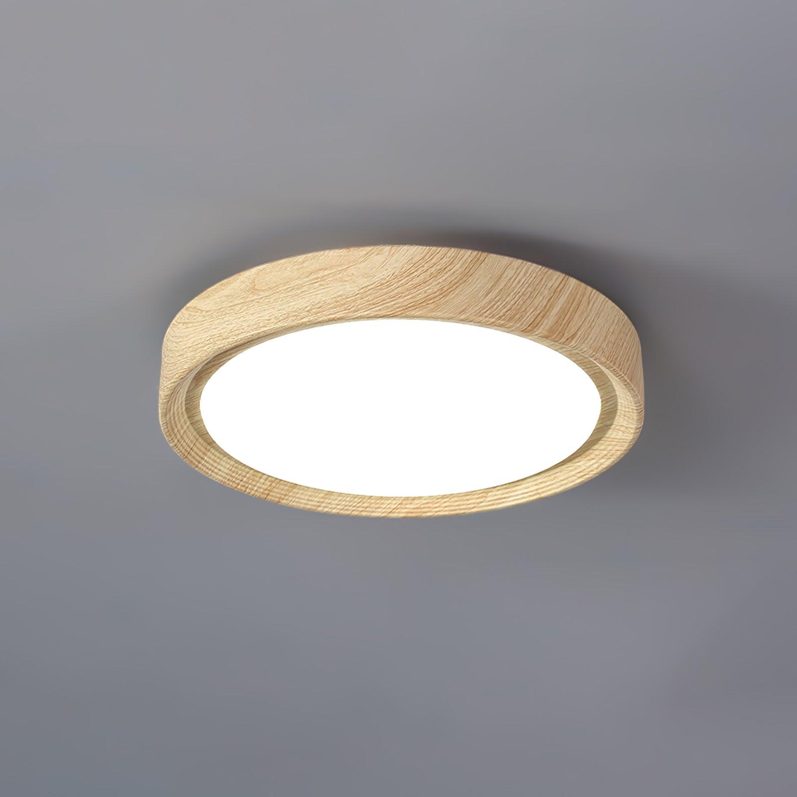 Wood Grain Round LED Flush Mount Ceiling Light – Modern Nordic Surface Light