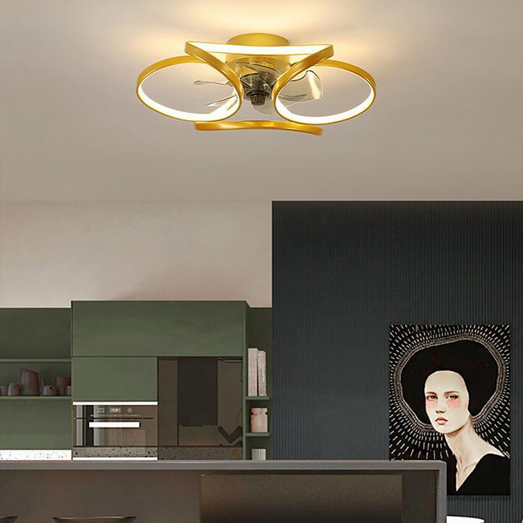 Modern Flush Mount Ceiling Fan with LED Light