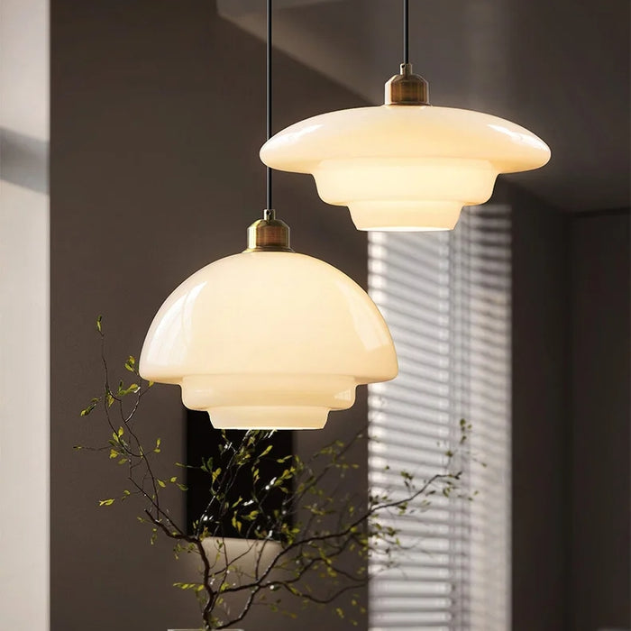 Milk Glass Tiered Pendant Light