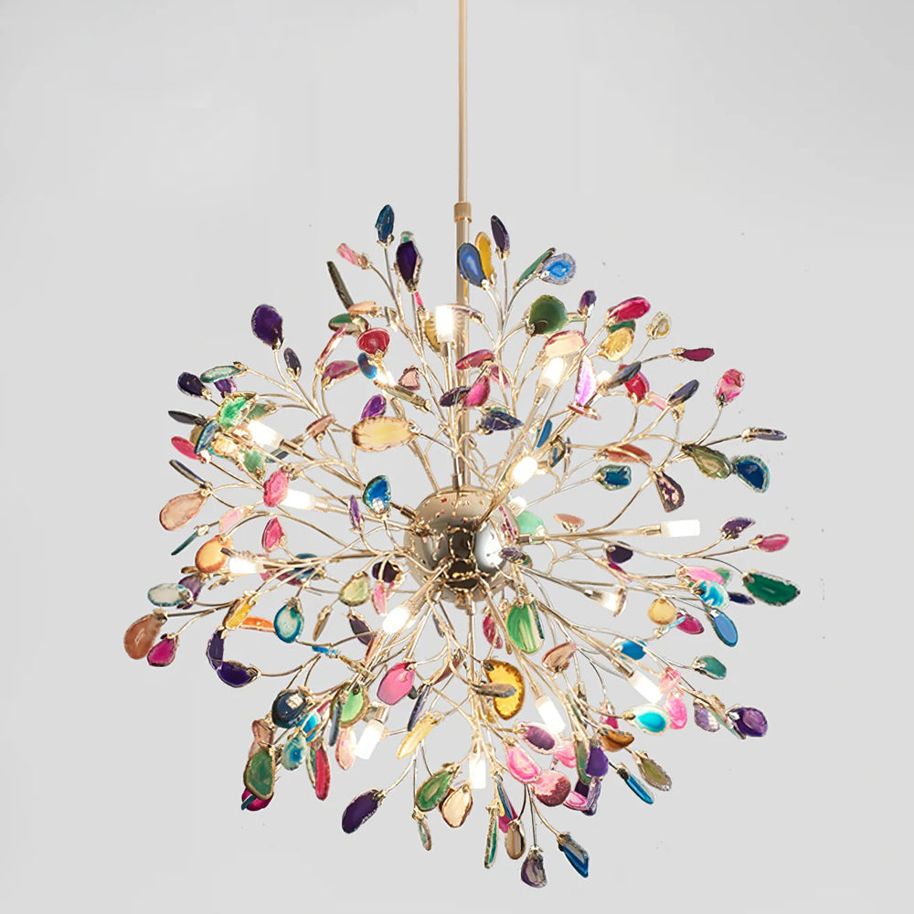 Multicolor Crystal Branch Chandelier in Gold Finish
