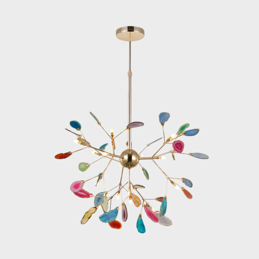 Multicolor Crystal Branch Chandelier in Gold Finish