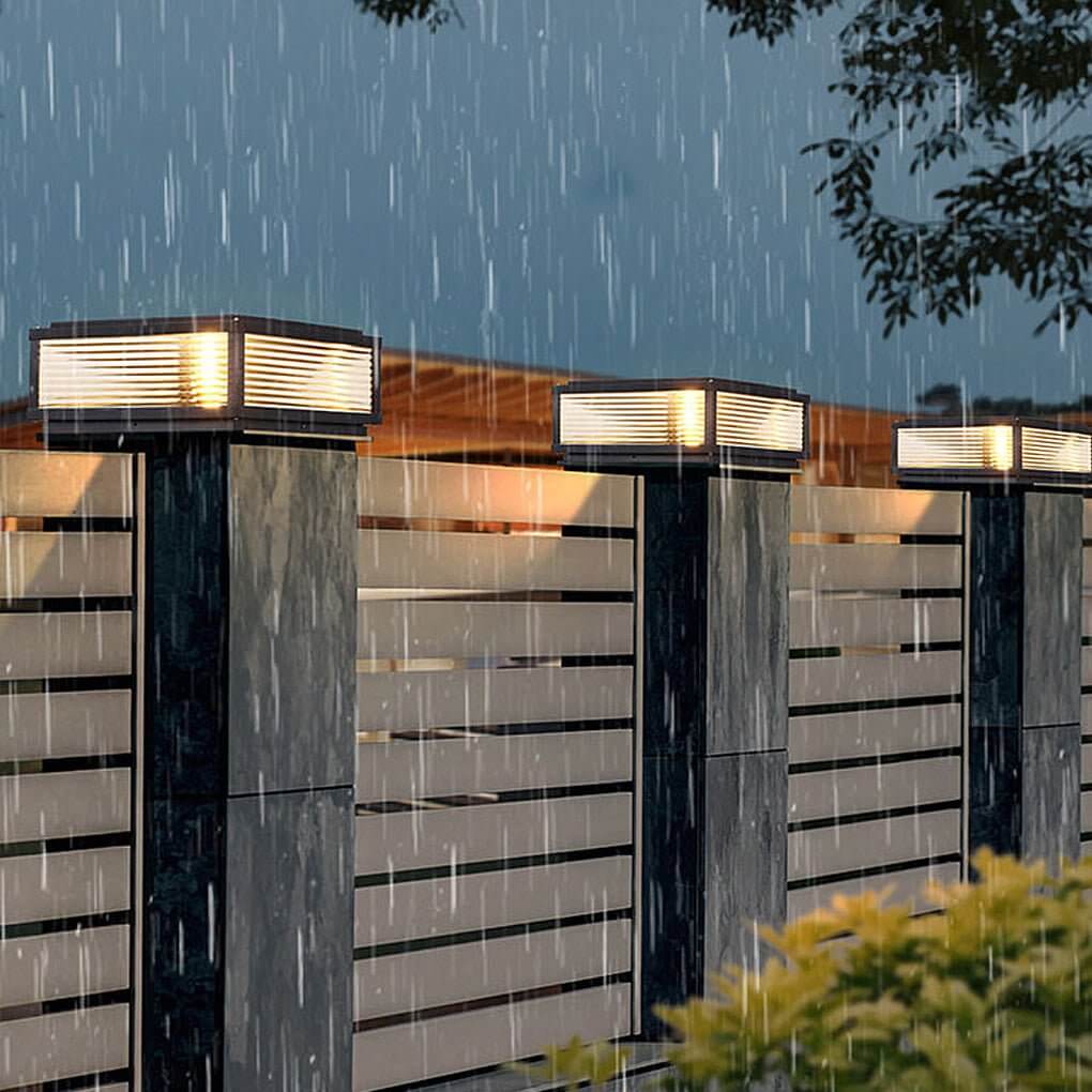 Square Outdoor Bollard Light with Ribbed Glass (Solar or Hardwired)