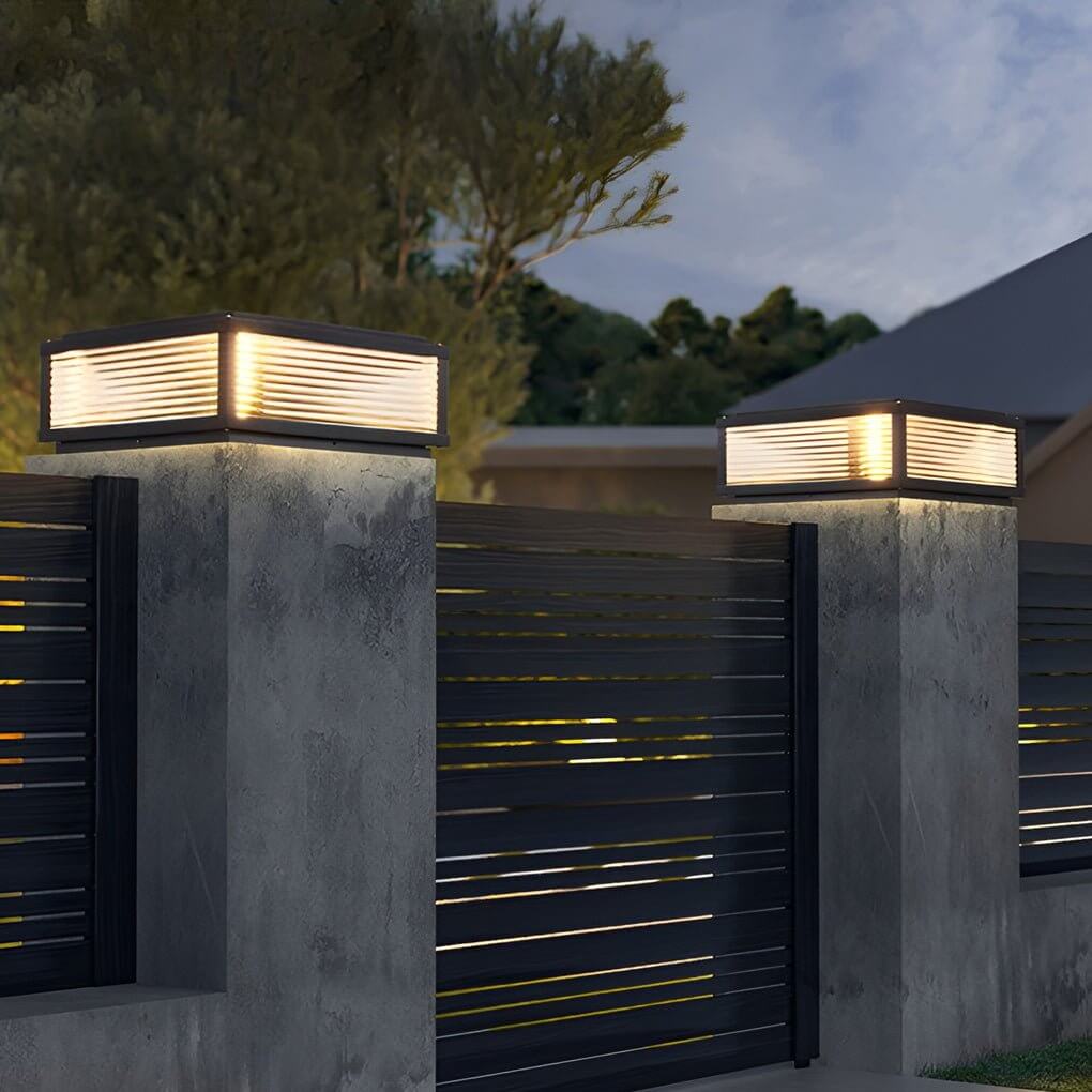 Square Outdoor Bollard Light with Ribbed Glass (Solar or Hardwired)