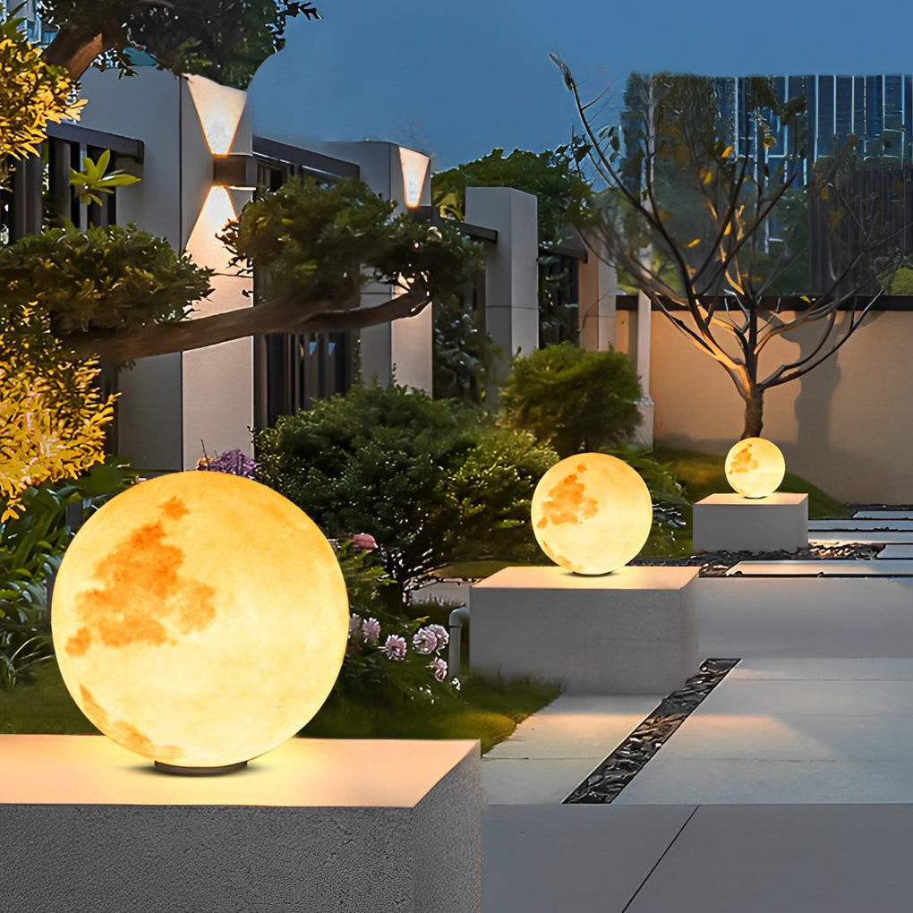 Moon Globe Outdoor LED Pillar Light – Textured Sphere Garden Lamp