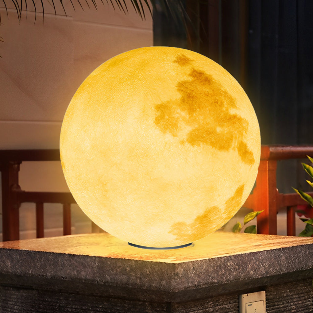 Moon Globe Outdoor LED Pillar Light – Textured Sphere Garden Lamp