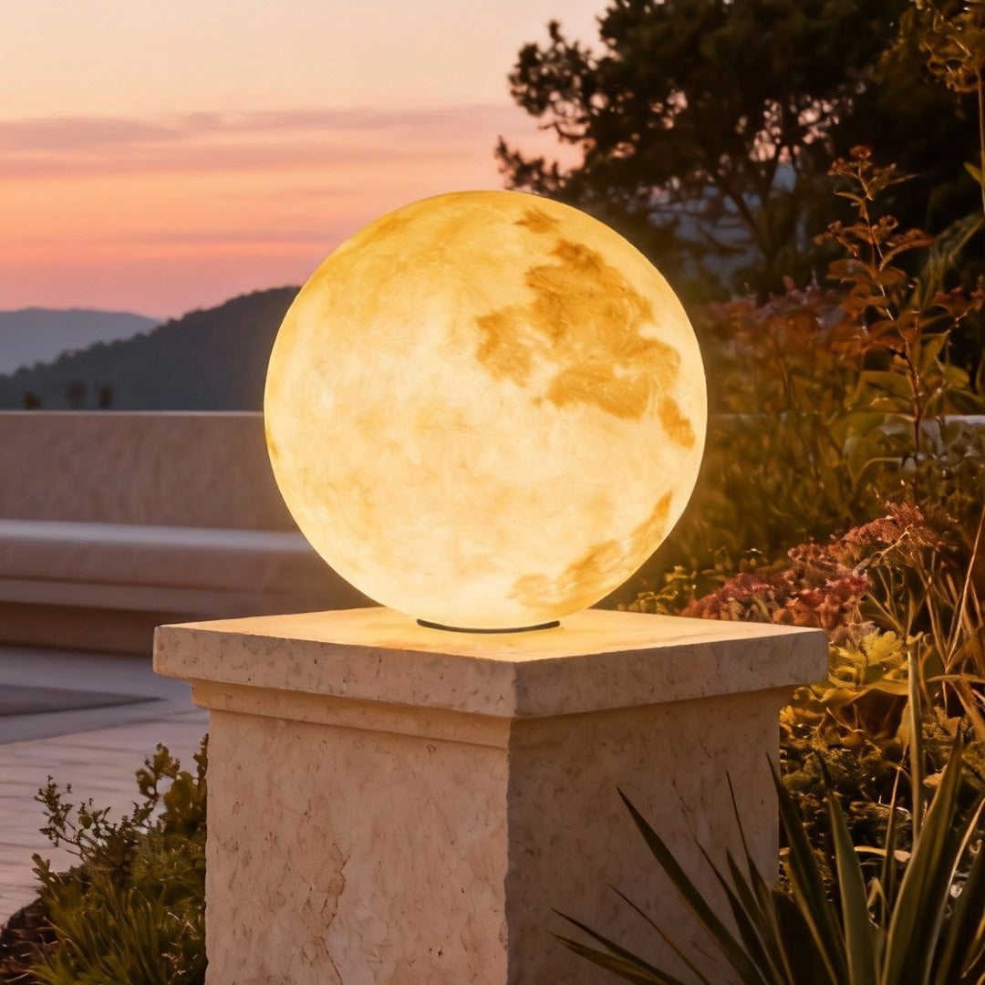 Moon Globe Outdoor LED Pillar Light – Textured Sphere Garden Lamp