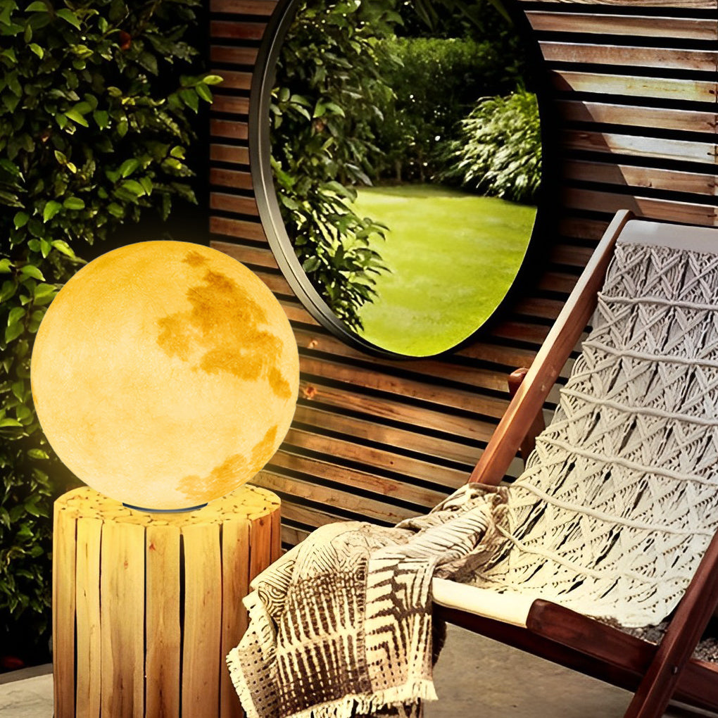 Moon Globe Outdoor LED Pillar Light – Textured Sphere Garden Lamp