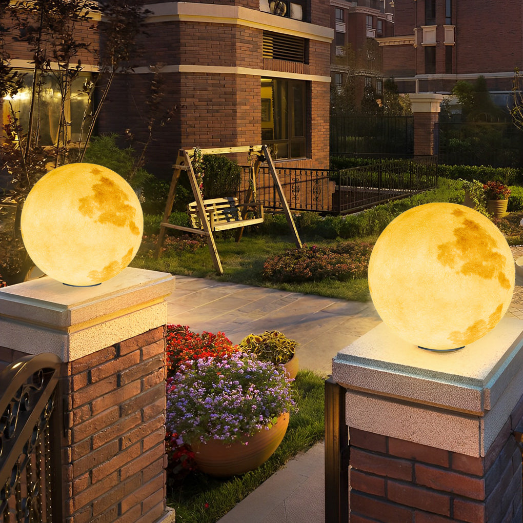Moon Globe Outdoor LED Pillar Light – Textured Sphere Garden Lamp