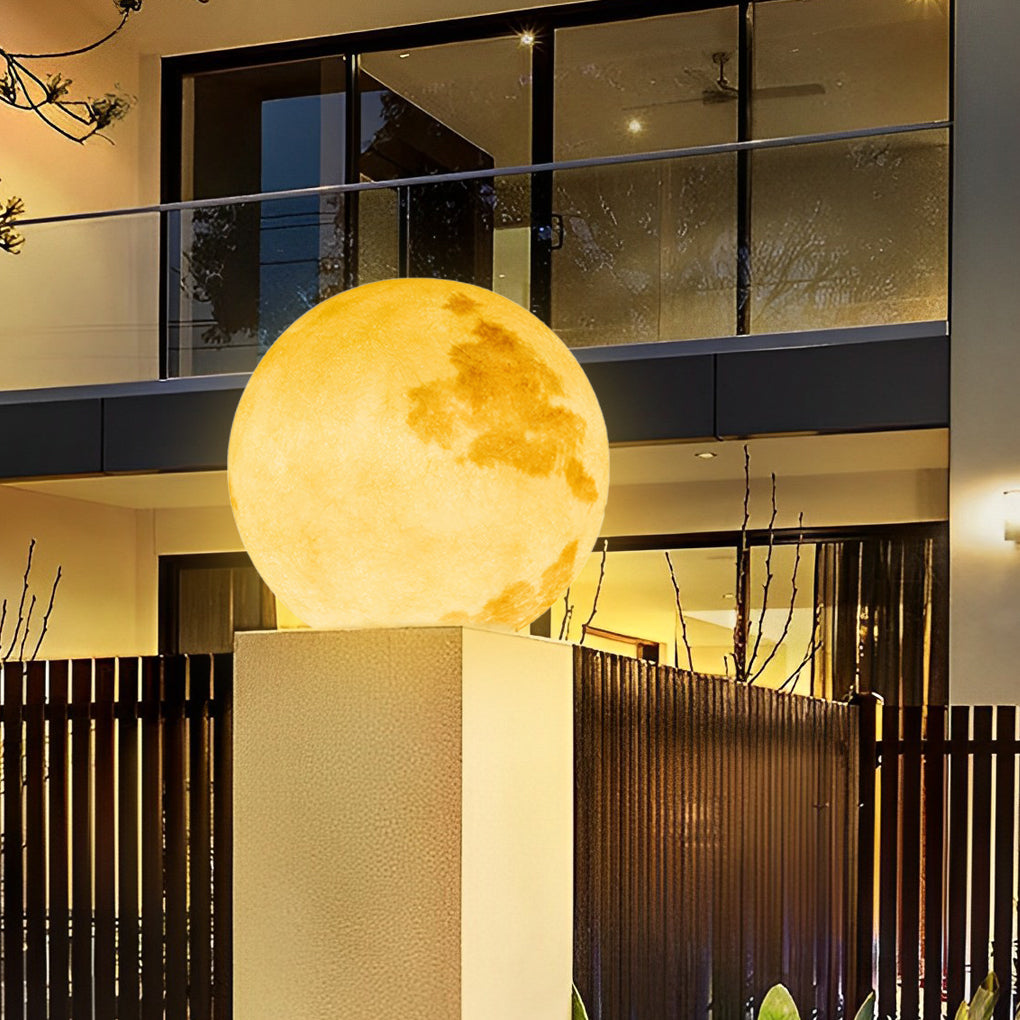 Moon Globe Outdoor LED Pillar Light – Textured Sphere Garden Lamp