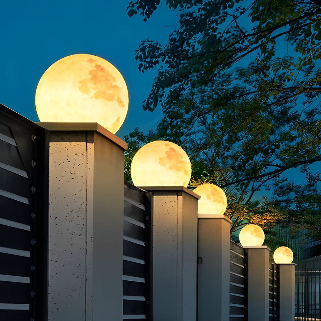 Moon Globe Outdoor LED Pillar Light – Textured Sphere Garden Lamp