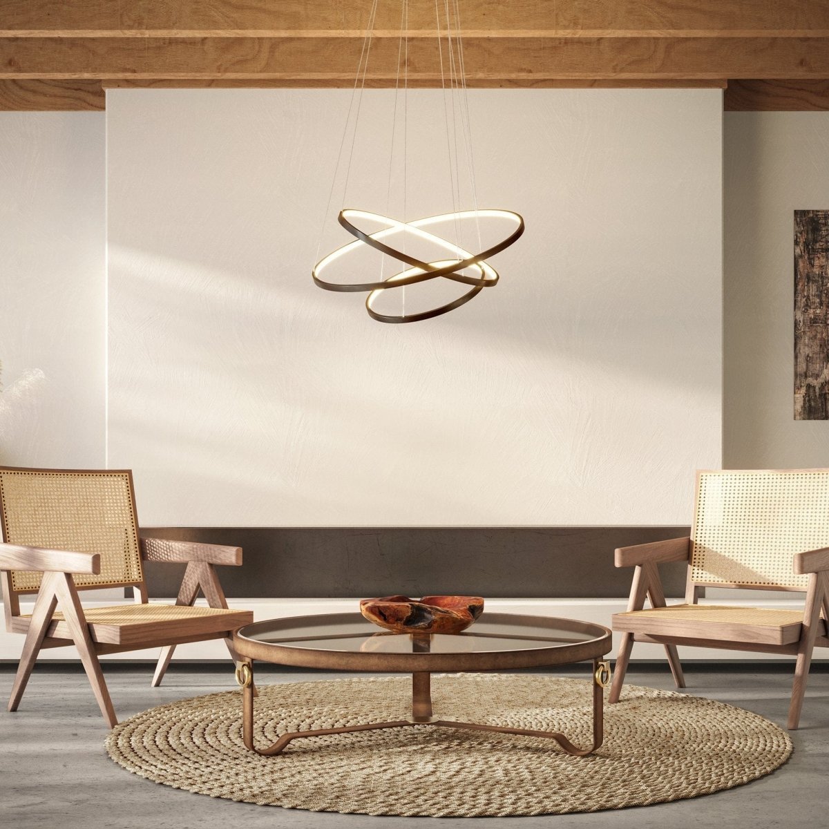 Modern Gold Ring Pendant Light with Sculptural LED Design