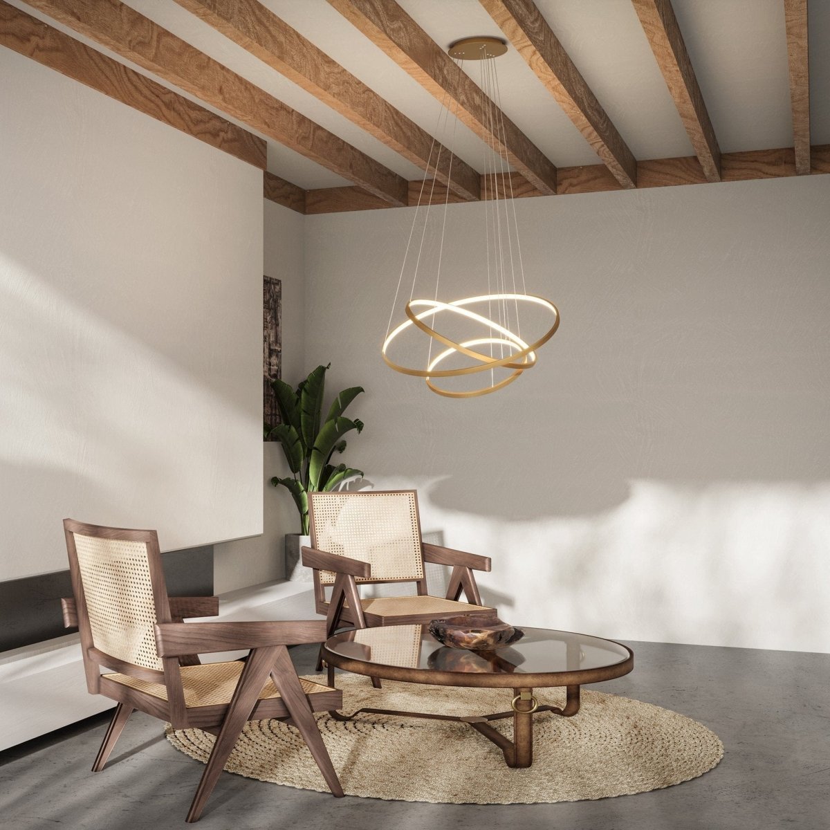 Modern Gold Ring Pendant Light with Sculptural LED Design