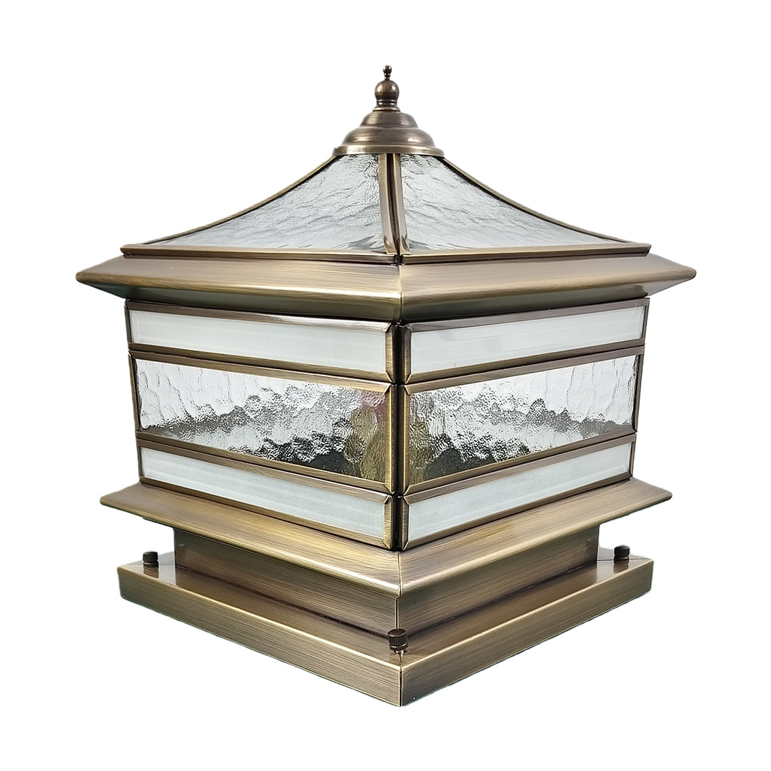 Retro Copper Stone Pillar Solar Post Light - Waterproof Outdoor Garden Fixture