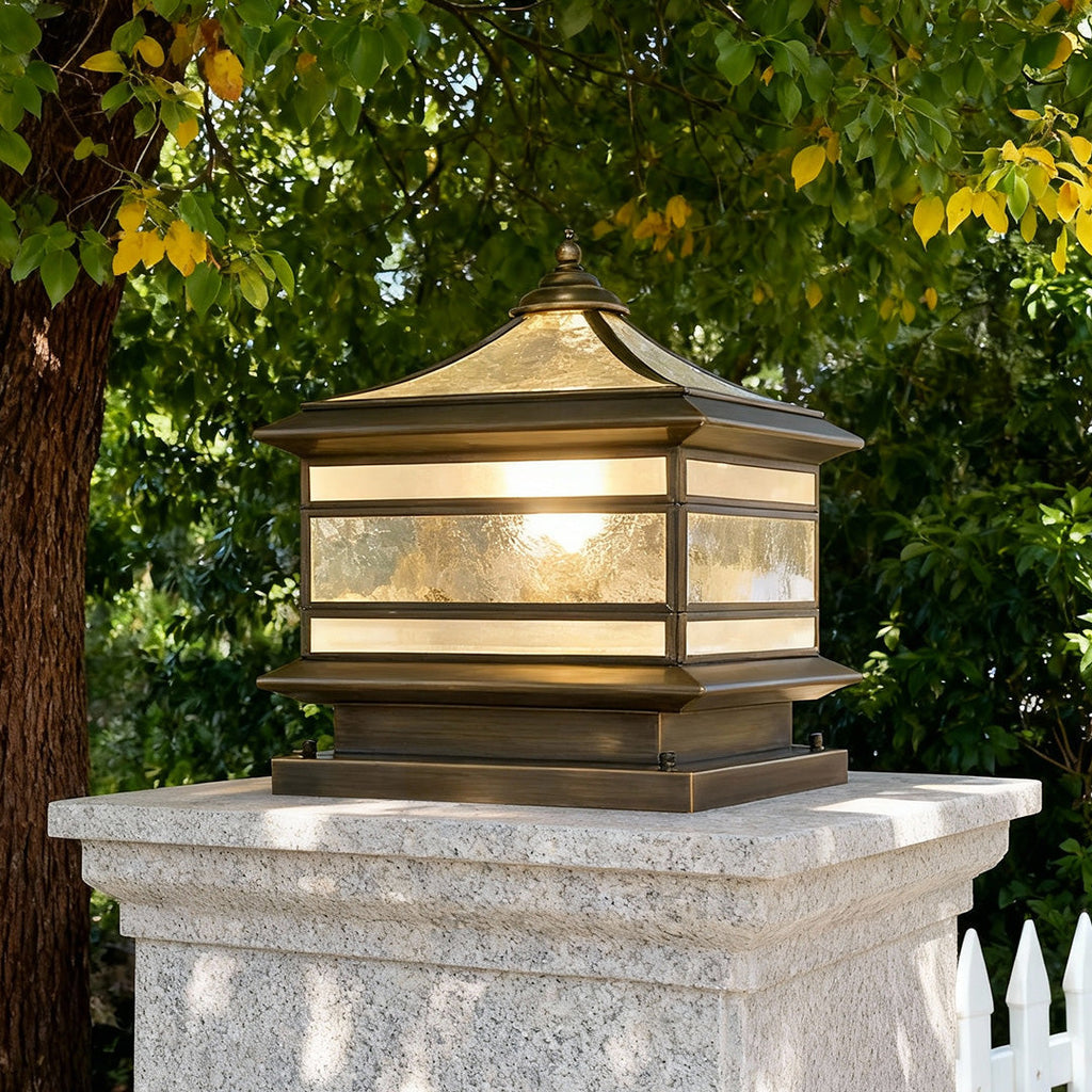 Retro Copper Stone Pillar Solar Post Light - Waterproof Outdoor Garden Fixture