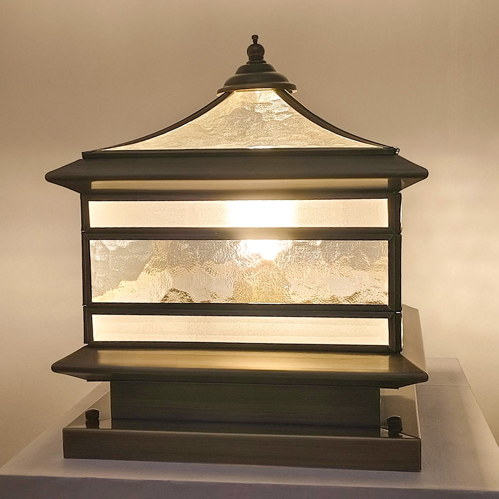 Retro Copper Stone Pillar Solar Post Light - Waterproof Outdoor Garden Fixture