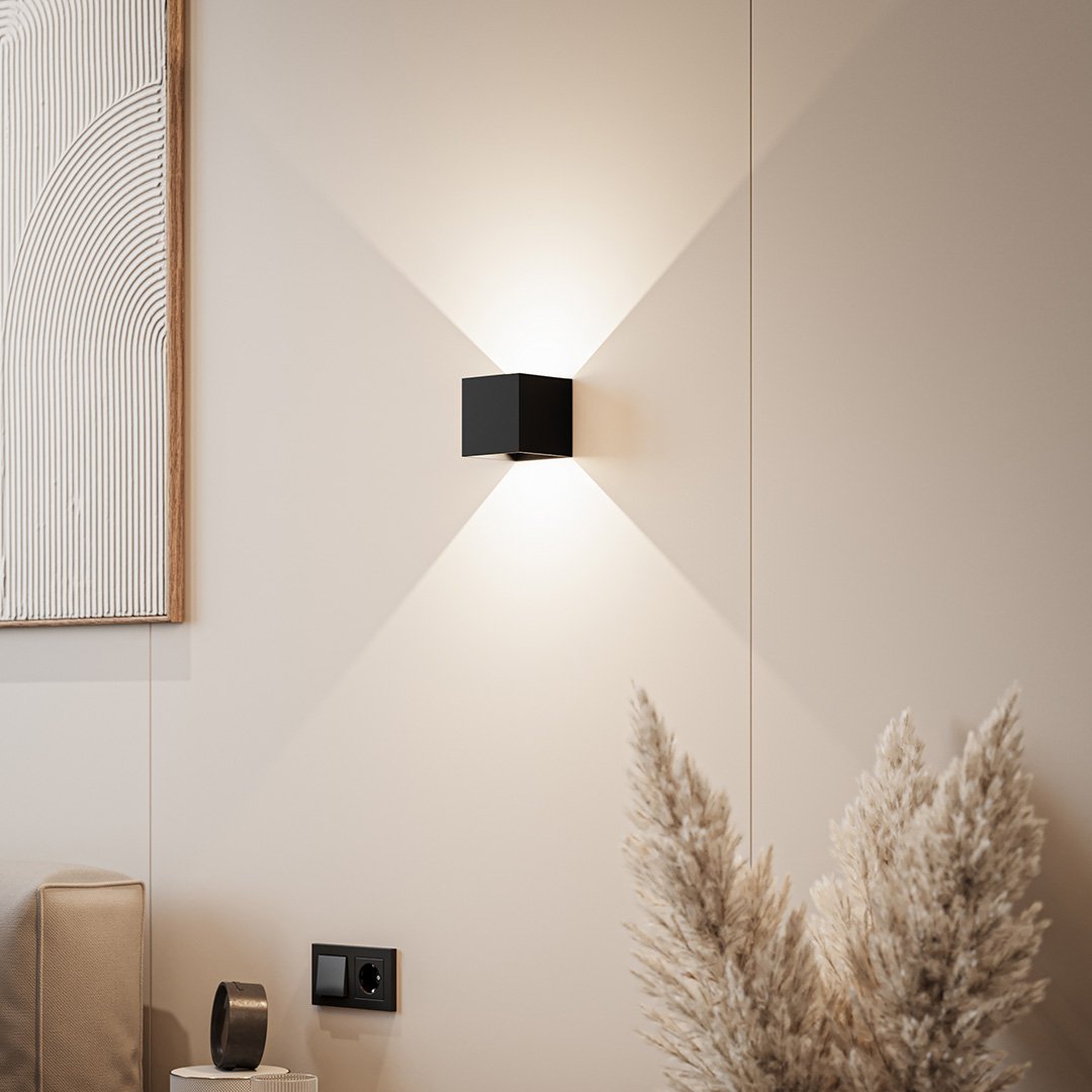 Modern Up & Down LED Wall Light – Minimalist Square Indoor Sconce in Black Finish